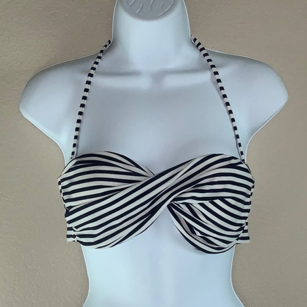 H&M bandeau Navy/white striped swim top -10